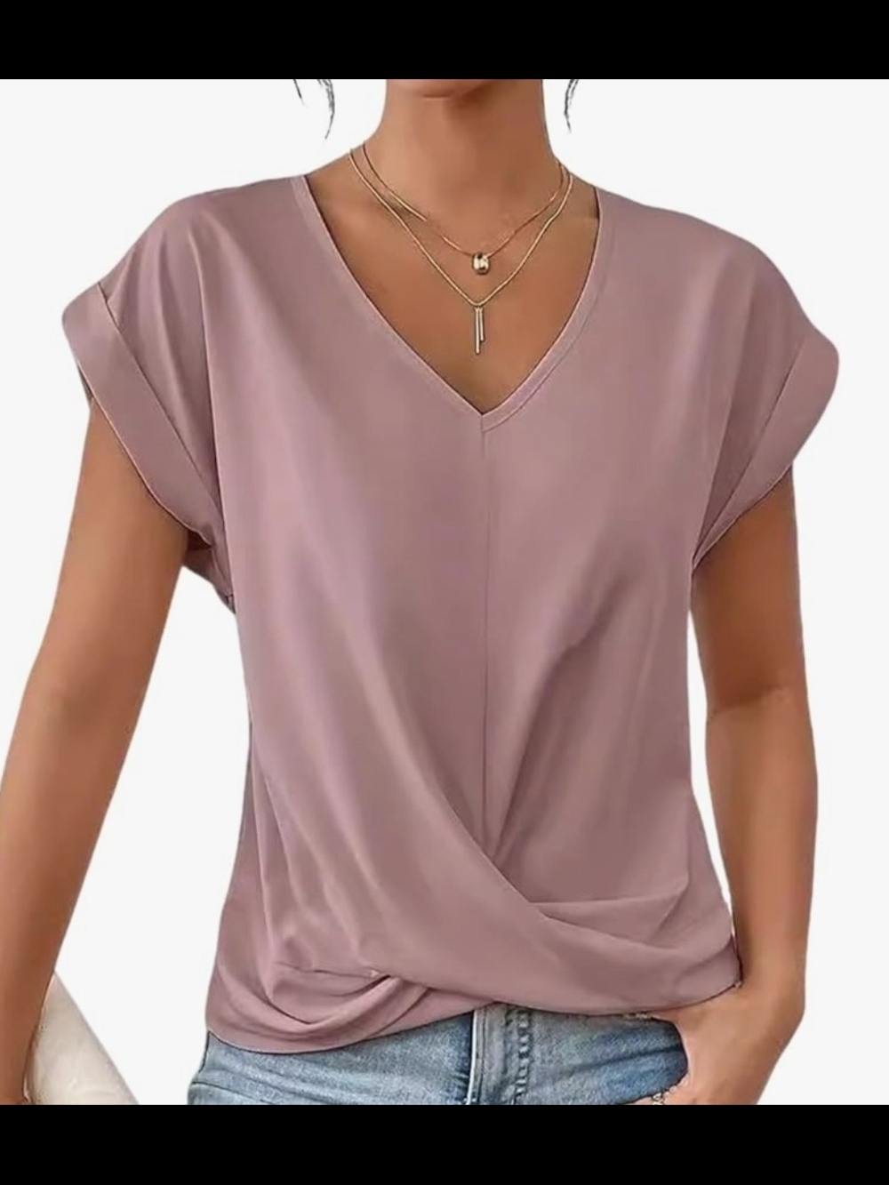 V-Neck Twist Front Blouse in Lotus Root Pink